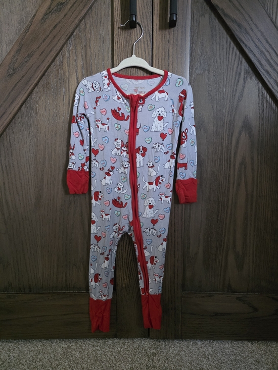 Little Sleepies Other - Red Trim Gray Puppy Print Kids One-Piece Pajamas